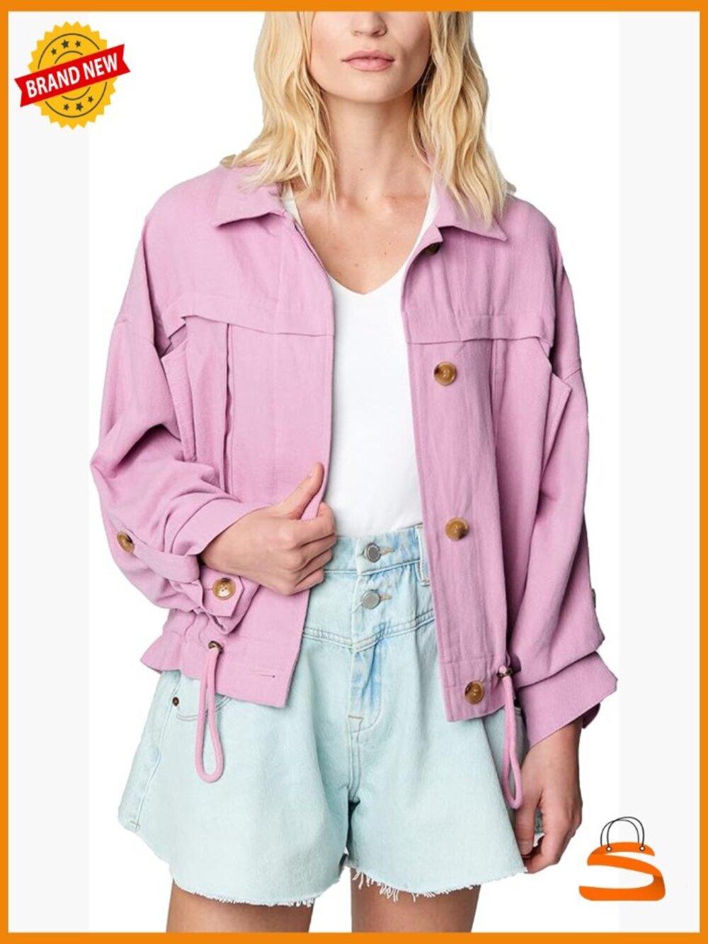 Linen Utility Jacket with Pockets, Cotton-Linen, Button Front, Long Sleeve